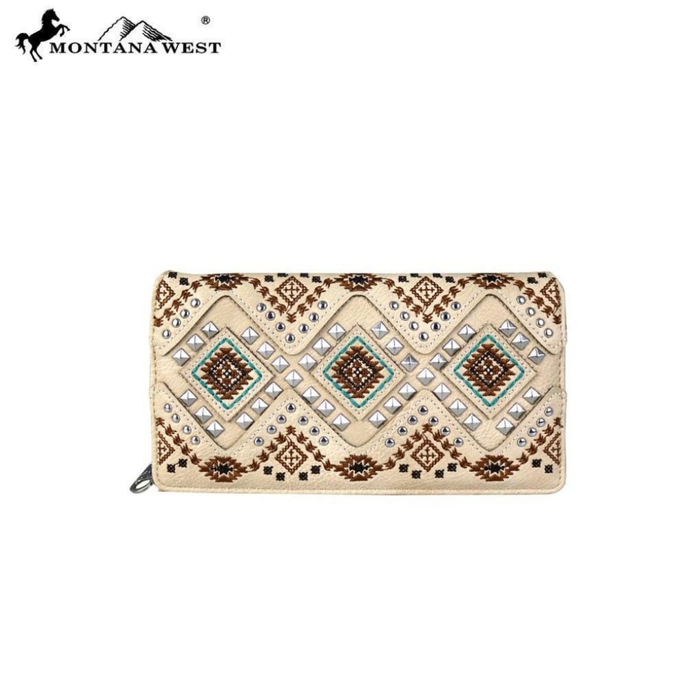 Montana West Aztec Secretary Style Wallet Beige